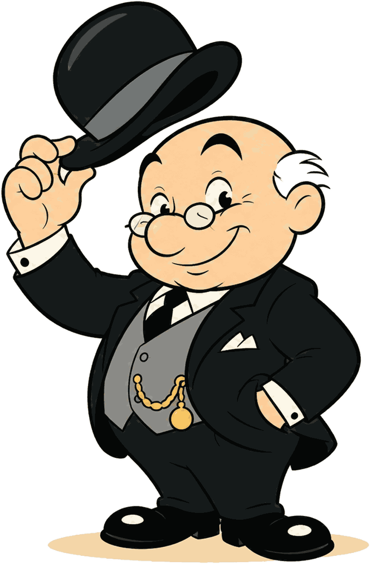 Mr. CapLess, the Hudson River Company figure, raising his hat
